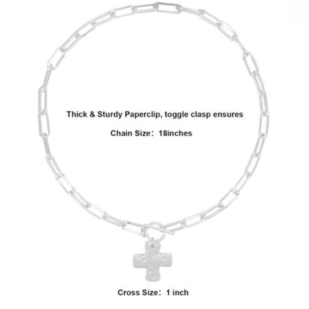 Gold Chunky Cross Necklace for Women - Statement Layered Hammered Cross Pendant - Picture 4 of 6
